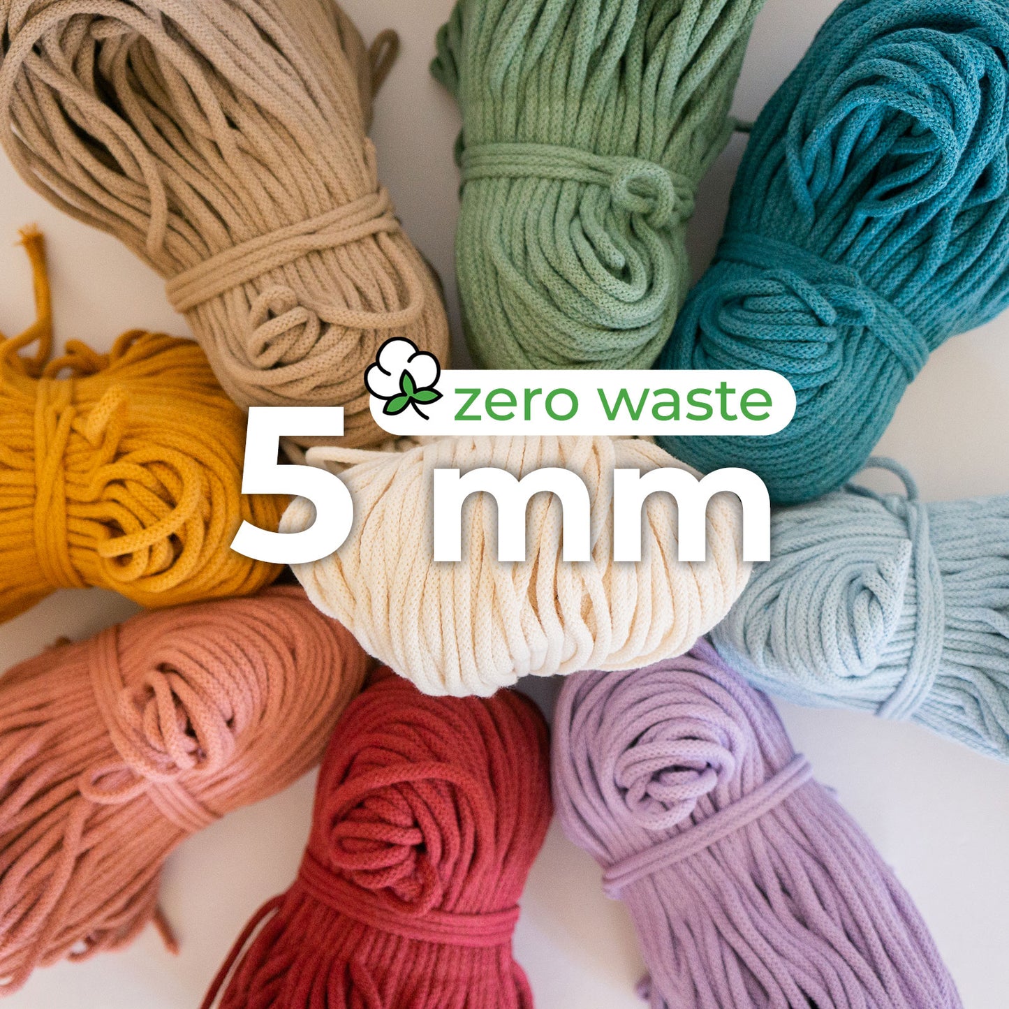 Cuerda trenzada / 5mm / 50m-100m / Algodón Zero Waste
