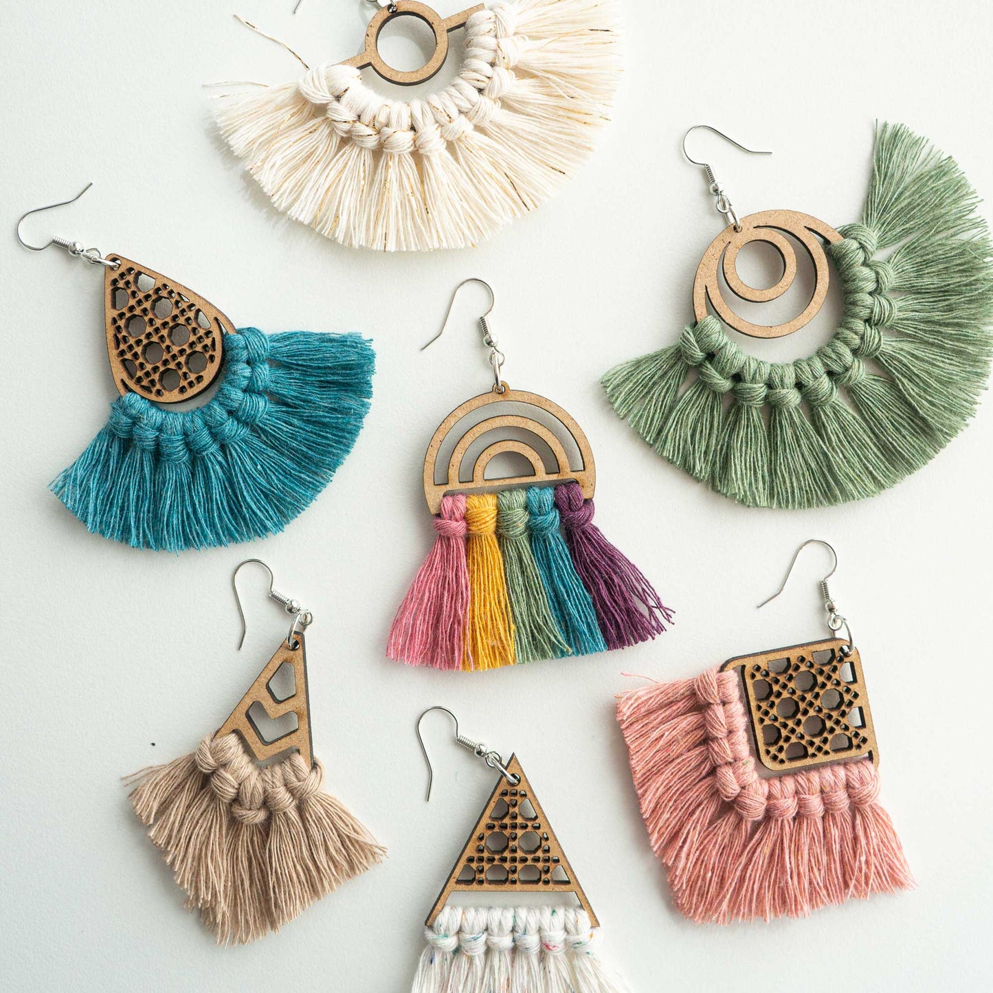 Kit macramé DIY - Boucles d'oreilles (Base de Miroir Doré)