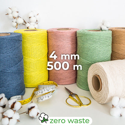 Gekämmte Baumwollschnur (Kette) / 4mm / XL: 500m / Zero-Waste-Baumwolle