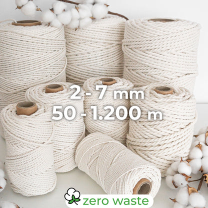 Gedraaid touw/NATUURLIJKE kleur/2-7mm/Zero Waste Cotton