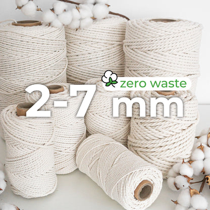 Cuerda torcida / Color NATURAL / 2-7mm / Algodón Zero Waste