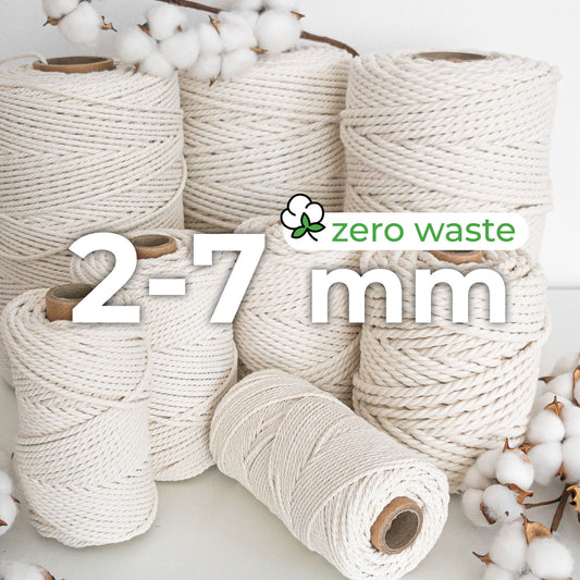 Cuerda torcida / Color NATURAL / 2-7mm / Algodón Zero Waste