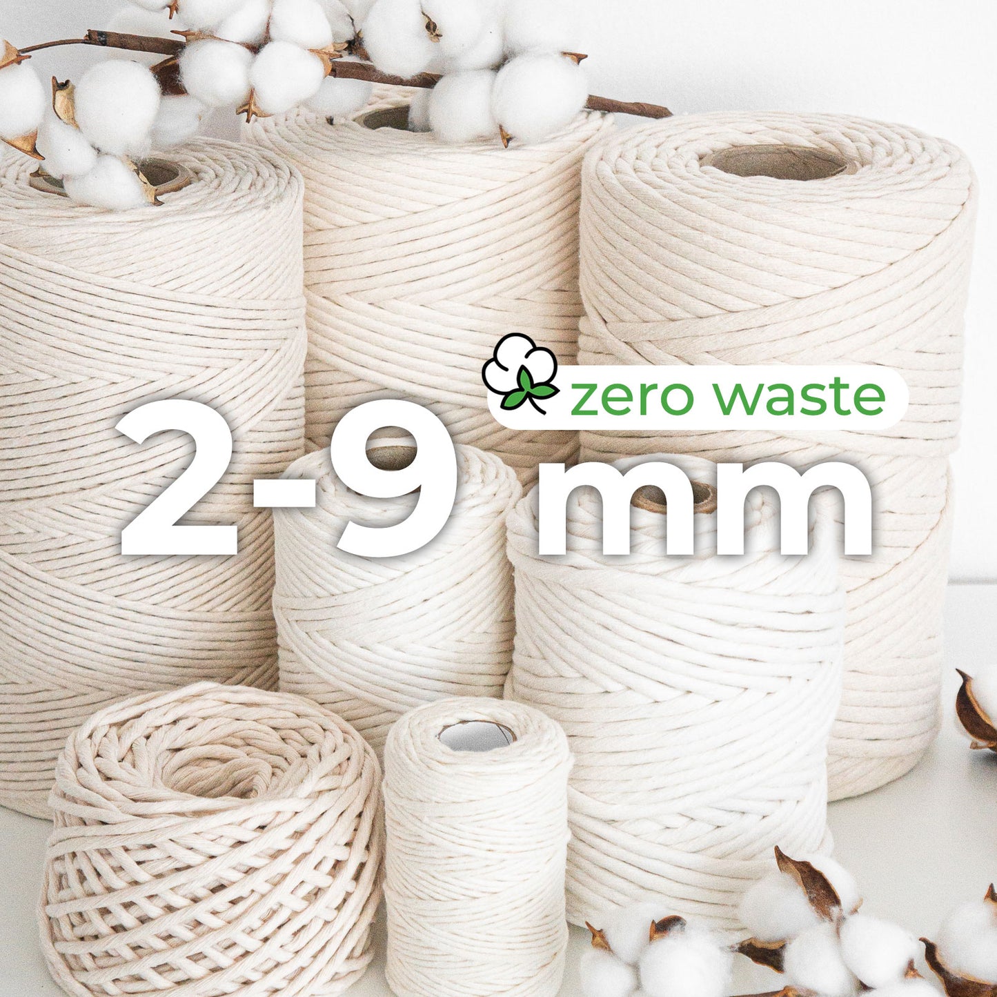 Cuerda peinada (Urdimbre) / Color NATURAL / 2-9mm / Algodón Zero Waste