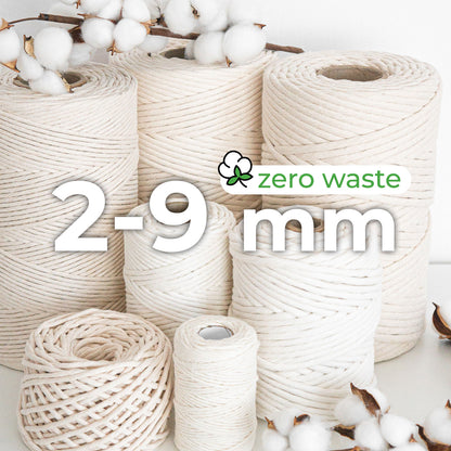 Cuerda peinada (Urdimbre) / Color NATURAL / 2-9mm / Algodón Zero Waste