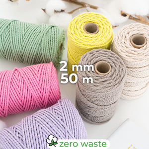 Corda intrecciata/2 mm/50 m/Zero Waste Cotton