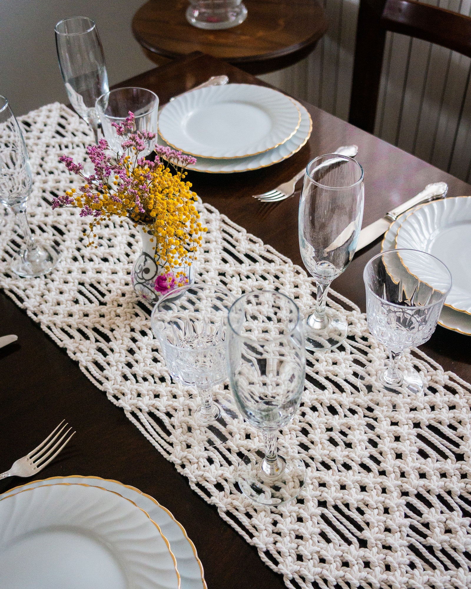 Runner da tavolo Macrame 35X160cm con nappe Runner... - Grandado Runner da tavolo Macrame 35X160cm con nappe Runner... - Grandado