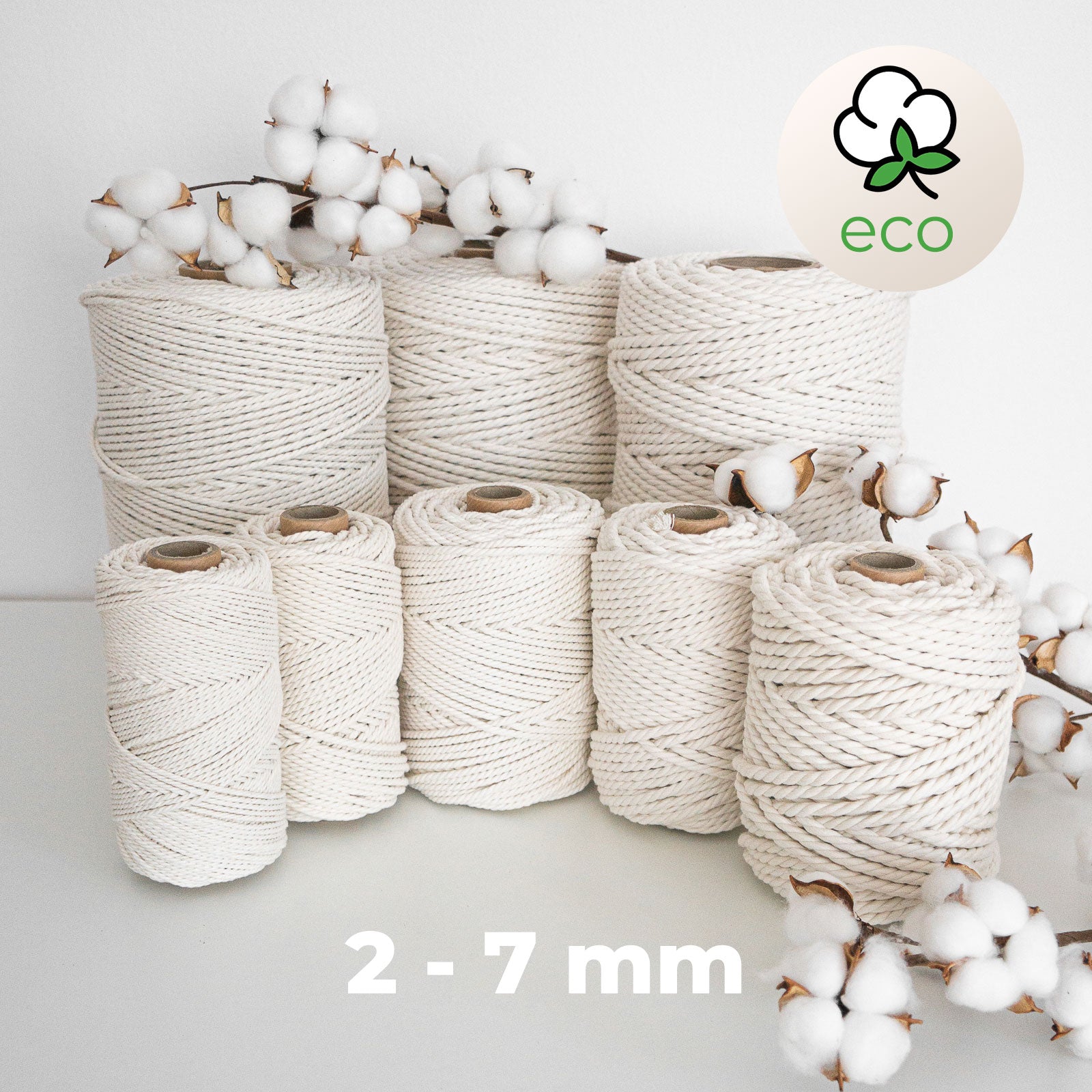  Cuerda de algodón natural para macramé de 0.079 in
