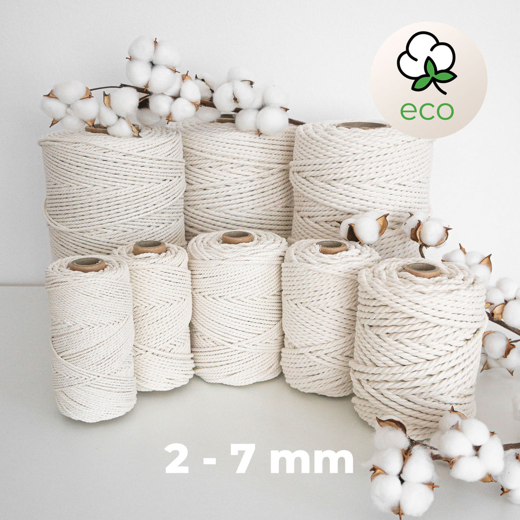 Twisted rope/NATURAL color/2-7mm/Zero Waste Cotton