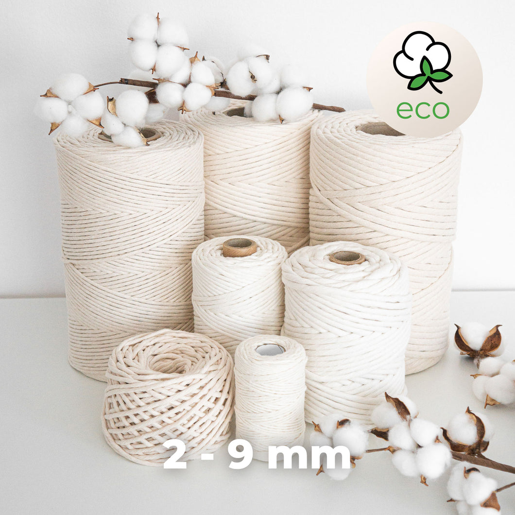 Kamgaren touw (Warp)/NATUURLIJKE kleur/2-9mm/Zero Waste Cotton