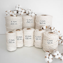Carica l&#39;immagine nel visualizzatore della galleria,Corda intrecciata/colore NATURALE/2-7 mm/Zero Waste Cotton
